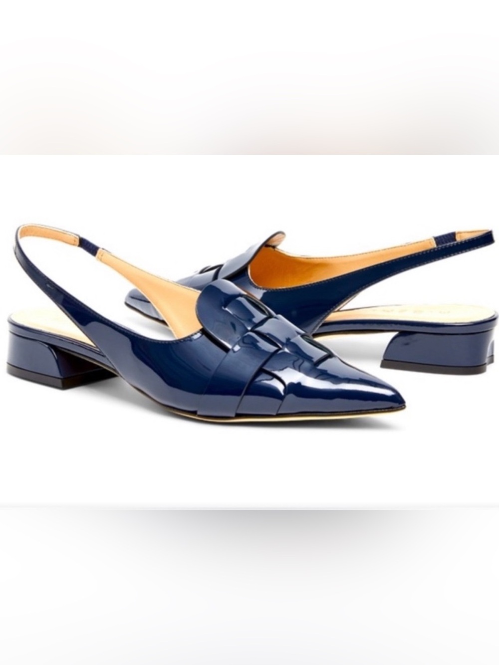 M.Gemi Lisinda Pointed-toe Slingback Mule Flats  Navy Blue Patent Leather EU 39